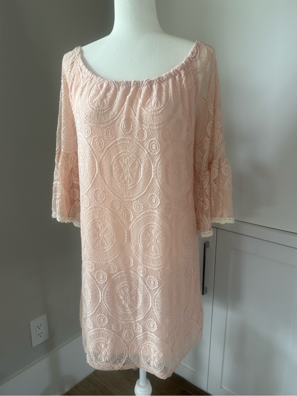 Flying Tomato Blush Pink Lace Off-Shoulder Tunic